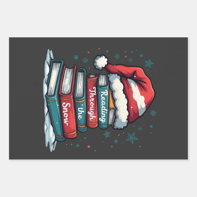 Reading Thru the Snow Reading Xmas Santa Lovers  Wrapping Paper Sheet (Front)