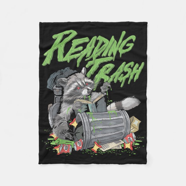Reading Trash Racoon Bookworm Bookish Librarian Bo Fleece Blanket (Front)
