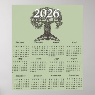 Reading Tree 2026 One Page Calendar Poster