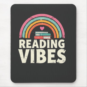 Reading Vibes Retro Rainbow Vintage Books Lovers Mouse Pad