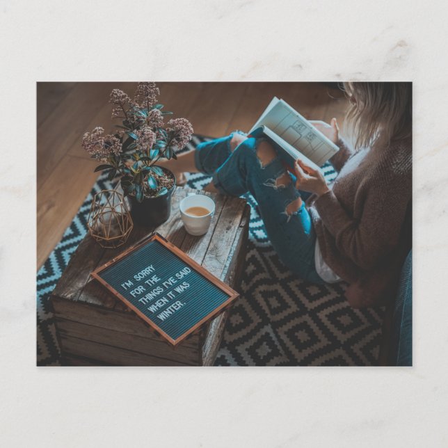 reading with a cup of tea literary postcard (Front)