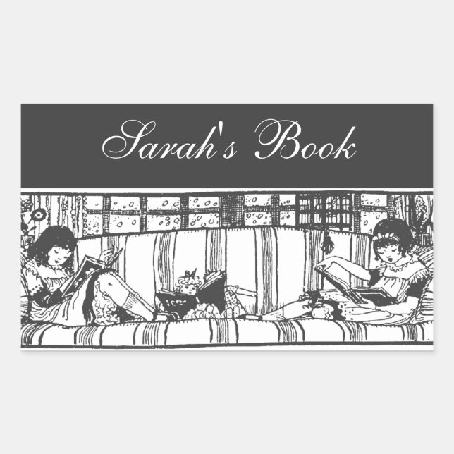 Reading with Dolly Book Plate Rectangular Sticker (Front)