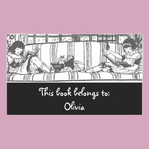 Reading with Dolly Bookplate Rectangular  Sticker