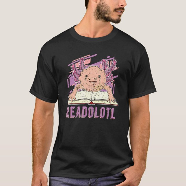 Readolotl Book Reading Exotic Amphibian Animal Axo T-Shirt (Front)