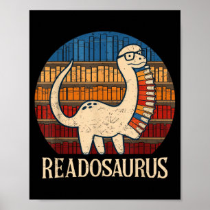 Readosaurus retro sunset funny dinosaur reading poster
