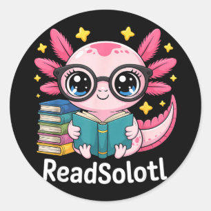 Readsalotl funny reading axolot classic round sticker