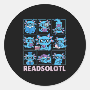 Readsolotl blueaxolotl book lover funny reading classic round sticker
