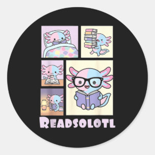 Readsolotl kawaii axolotl book lover funny reading classic round sticker
