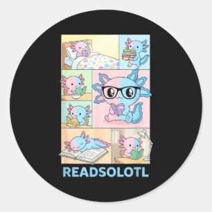 Readsolotl kawaii axolotl book lover funny reading classic round sticker