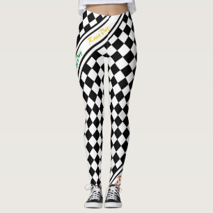 Ready 4 Race Day Classic Racing Check Black White Leggings