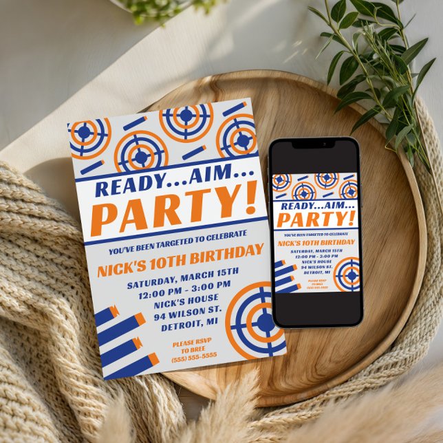 Ready, Aim, Party! Nerf Gun Themed Birthday Party Invitation (Creator Uploaded)