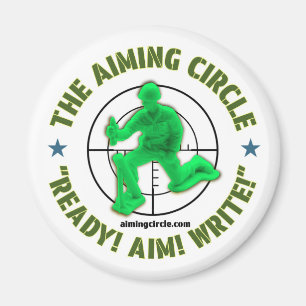 "Ready! Aim! Write!" round magnet