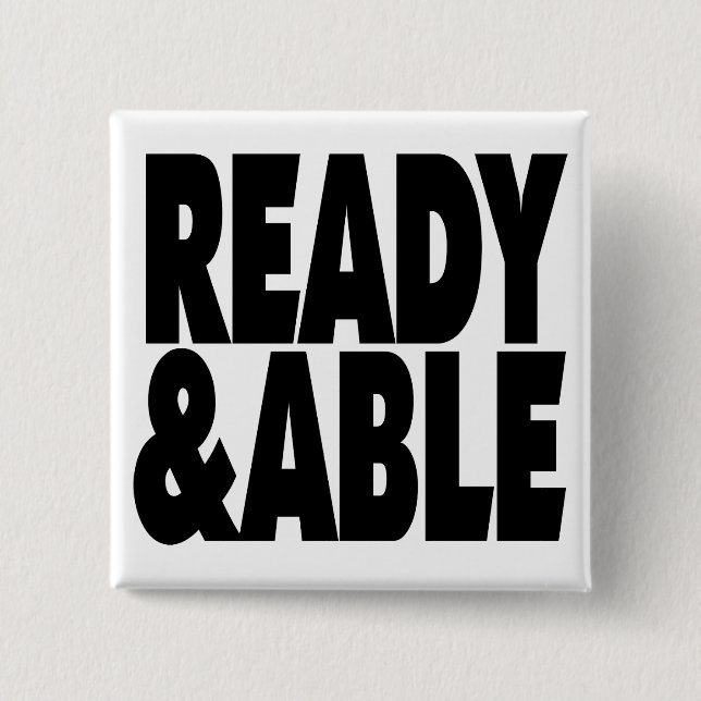Ready and able 15 cm square badge (Front)