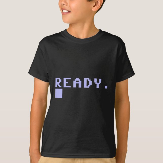 Ready C64 Home Computer 80's Retro Gamer Coder Mem T-Shirt (Front)