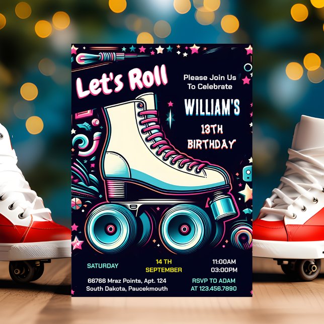ready cool boys girls Roller Skating 13th Birthday Invitation (Creator Uploaded)