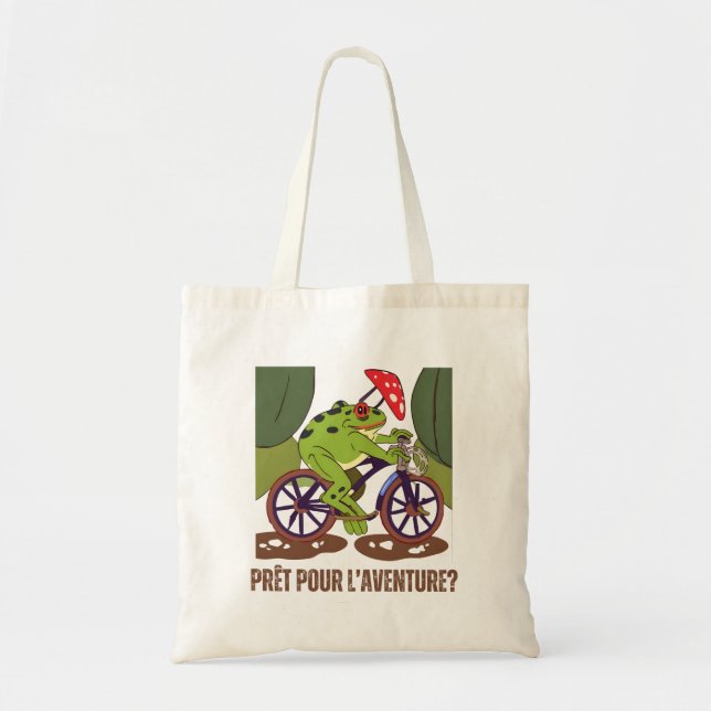 Ready for adventure, mushroom frog tote bag (Front)