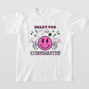 Ready for Kindergarten Pink Retro Smiley Face T-Shirt
