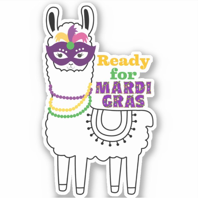 Ready for Mardi Gras llama mask beads feathers (Front)