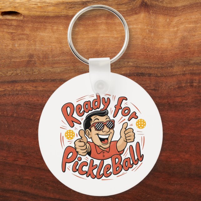 Ready for Pickleball Cartoon Thumbs Up Guy Key Ring (Front)