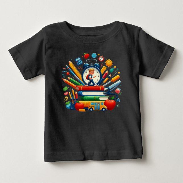 Ready for School: Dynamic Back to School Essential Baby T-Shirt (Front)