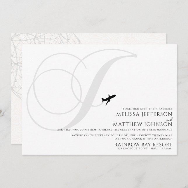 Ready for Take Off J Initial Wedding Invitation (Front/Back)