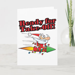 ready for take off rocket santa cartoon holiday card