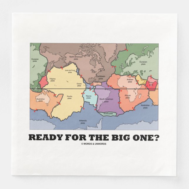 Ready For The Big One? Plate Tectonics World Map Napkin (Front)