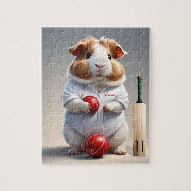 Ready For The Pitch, Guinea Pig Cricketer Jigsaw Puzzle (Vertical)