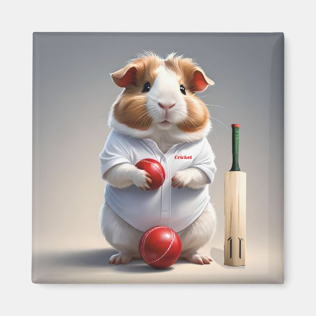 Ready For The Pitch, Guinea Pig Cricketer Magnet (Front)