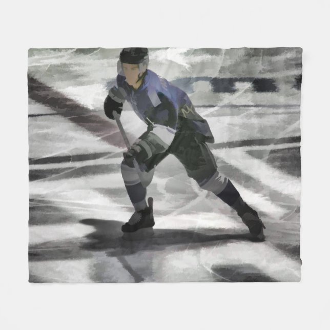 Ready For The Puck- Ice Hockey Player Fleece Blanket (Front (Horizontal))