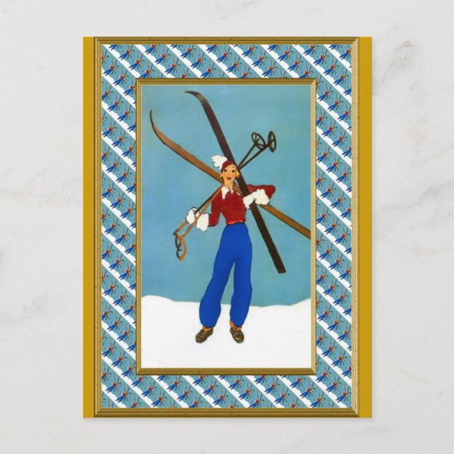 Ready for the ski slopes holiday postcard (Front)