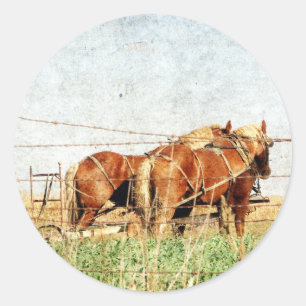 Ready For Work, Two Draught Horses Classic Round Sticker