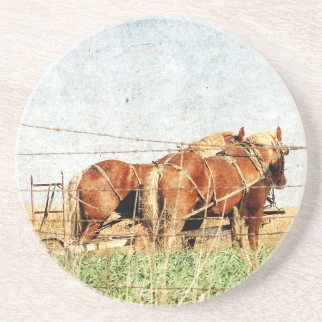 Ready For Work, Two Draught Horses Coaster (Front)