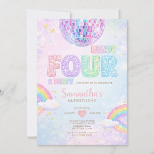 Ready FOUR a party Disco Rainbow Birthday Invitation