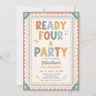 Ready Four A Party Whimsical Boy 4th Birthday Invitation