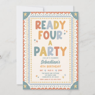 Ready Four A Party Whimsical Boy 4th Birthday Invitation