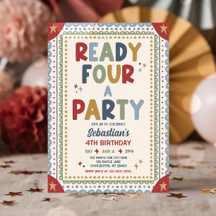 Ready Four A Party Whimsical Boy 4th Birthday Invitation