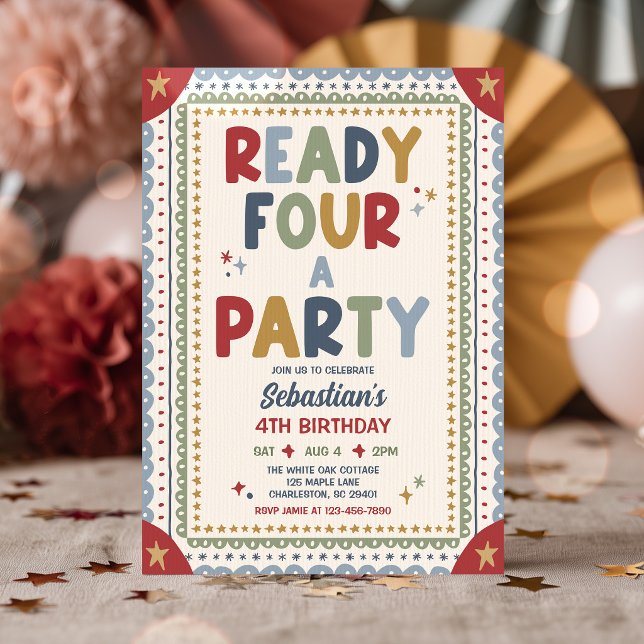 Ready Four A Party Whimsical Boy 4th Birthday Invitation (Creator Uploaded)