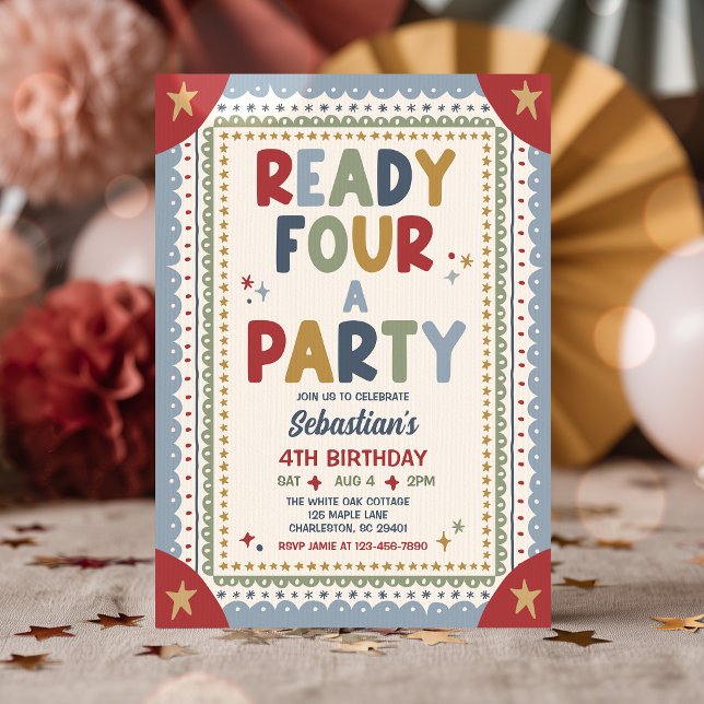 Ready Four A Party Whimsical Boy 4th Birthday Invitation (Creator Uploaded)