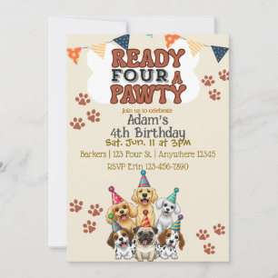 Ready FOUR a Pawty, Dog 4th Birthday Invitation