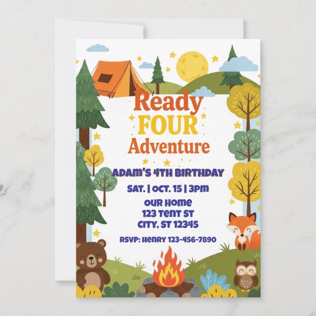 Ready FOUR Adventure, 4th Birthday Invitation (Front)
