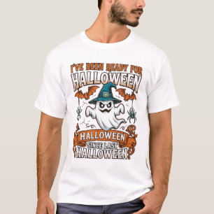 Ready Halloween Ghost Witch Hat Bats Spiders T-Shirt
