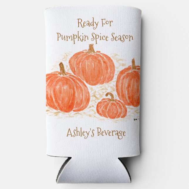 Ready Pumpkin Spice PERSONALIZE Watercolor Pumpkin Seltzer Can Cooler (Front)
