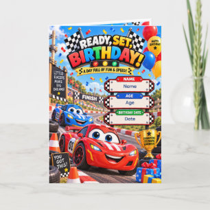 Ready Set Birthday Racing Car Kids Birthday Invita Card