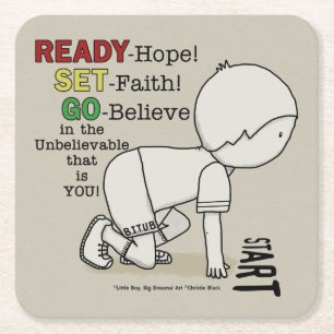 Ready, Set, Go Believe! Square Paper Coaster