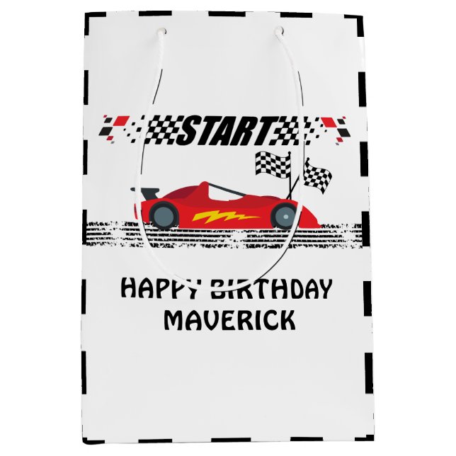 Ready Set Go Race Car Red Birthday Medium Gift Bag (Front)
