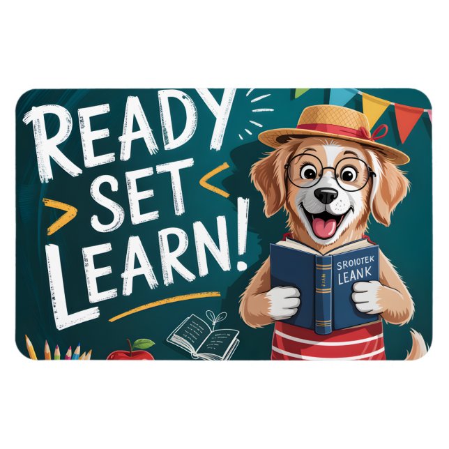 Ready Set Learn Cute Teacher Dog Back to School  Magnet (Horizontal)