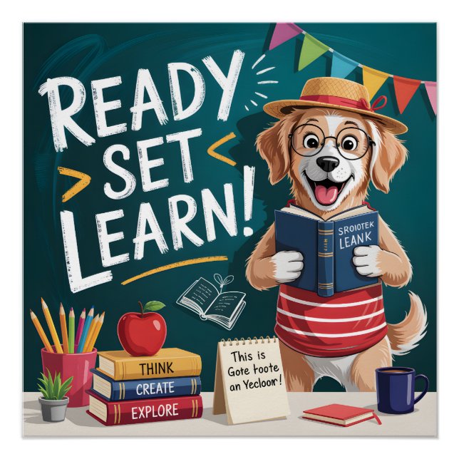 Ready Set Learn Cute Teacher Dog Back to School  Poster (Front)