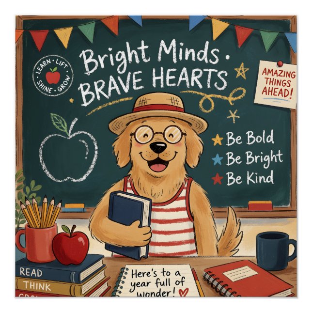 Ready Set Learn Cute Teacher Dog Back to School  Poster (Front)