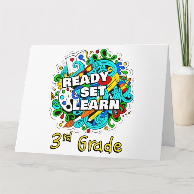 Ready Set Learn – Starting School 3rd Grade Kids   Thank You Card (Front)